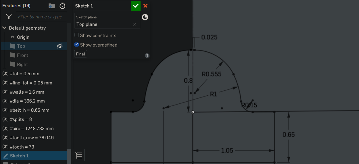 cad belt tooth drawing