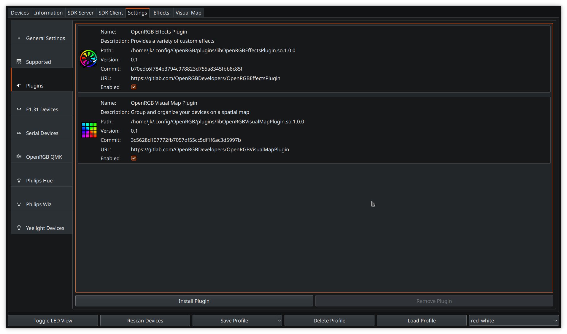 OpenRGB settings plugin install