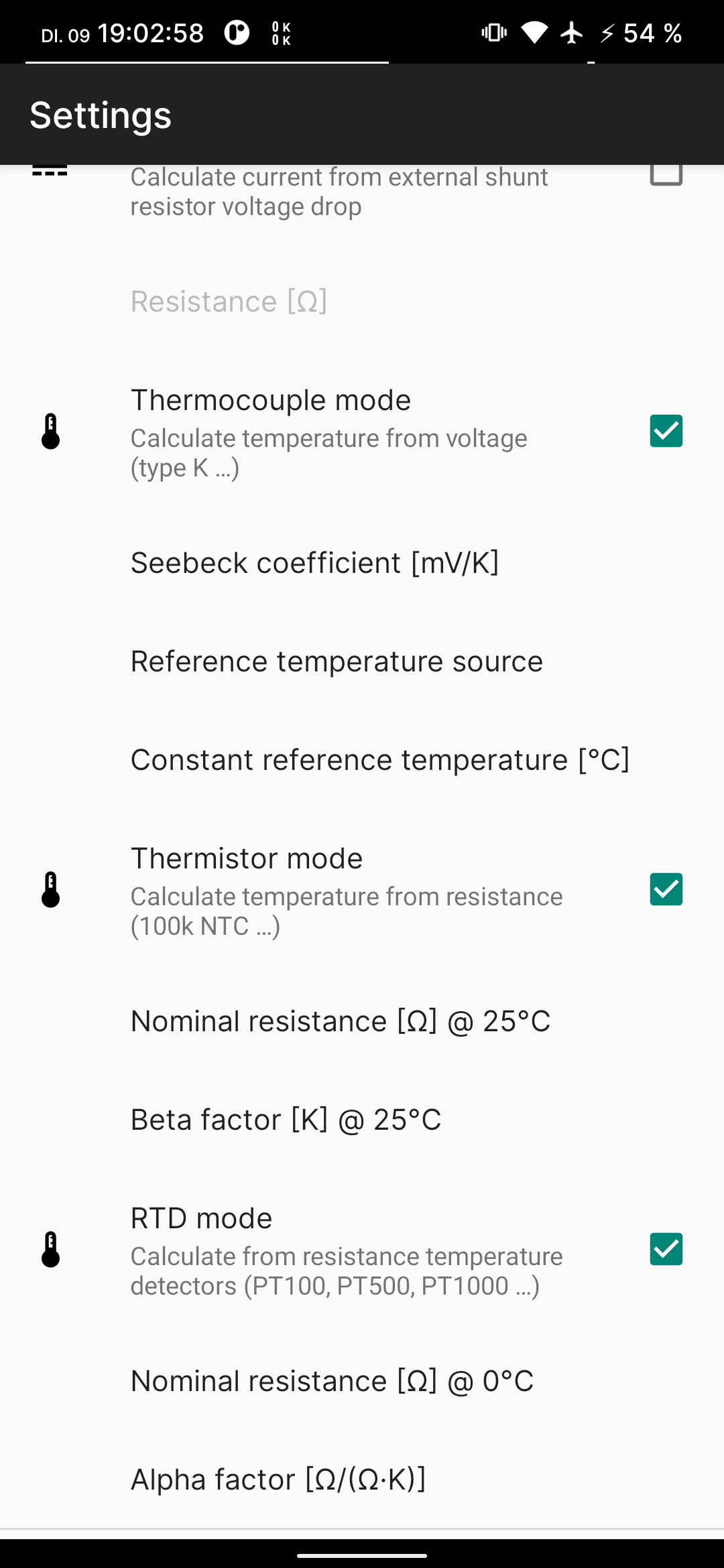 App temperature sensor settings